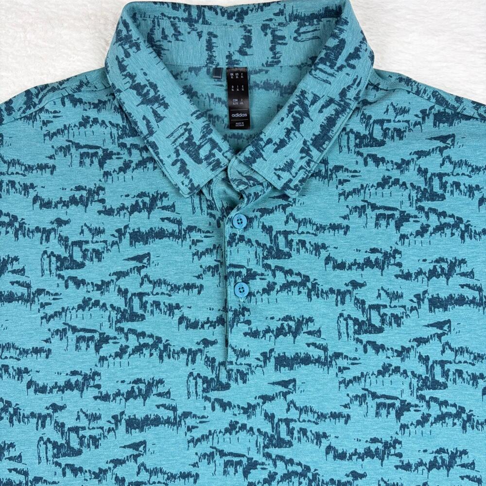Adidas Men’s XL Polo Shirt Blue Teal Abstract Print Short Sleeve Casual Golf